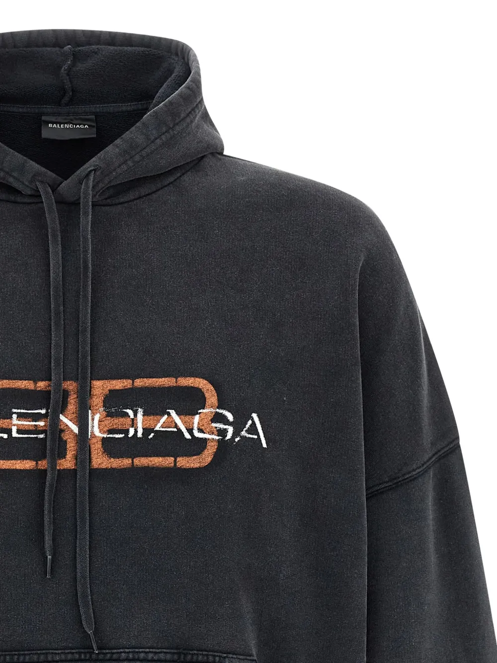 Balenciaga Hoodie met print aan de voorkant en kangoeroe zak Zwart
