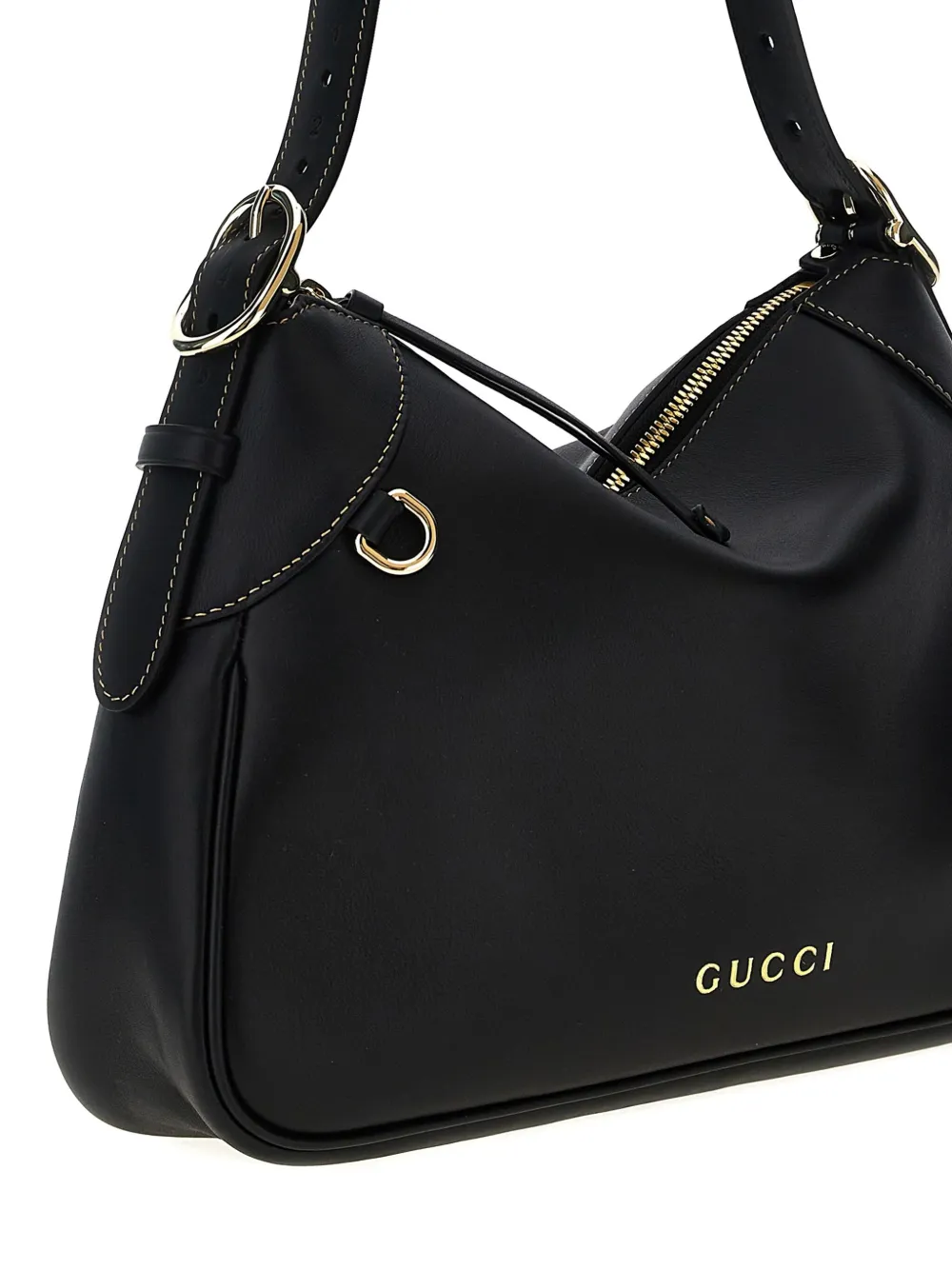 Gucci Leather Gg Emblem Structured Shoulder Bag In Black