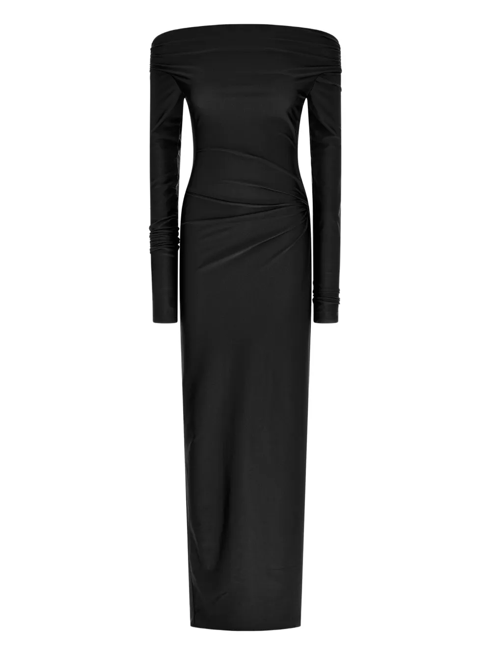 The Andamane Off-the-shoulder Long Sleeve Fitted Jumpsuit In Black