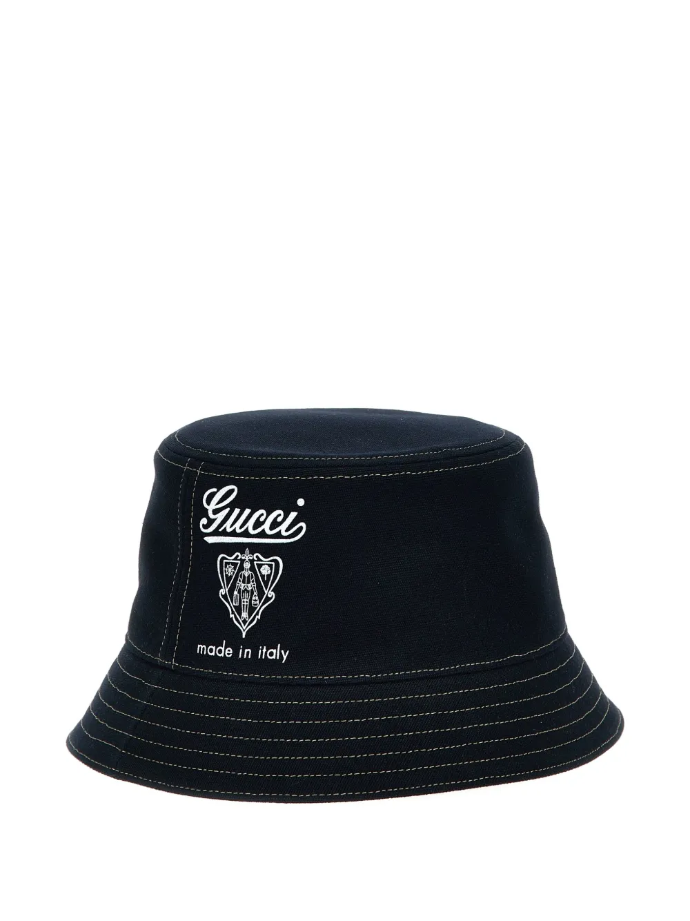 Gucci Coat Of Arms Contrast-stitching Bucket Hat In Blue