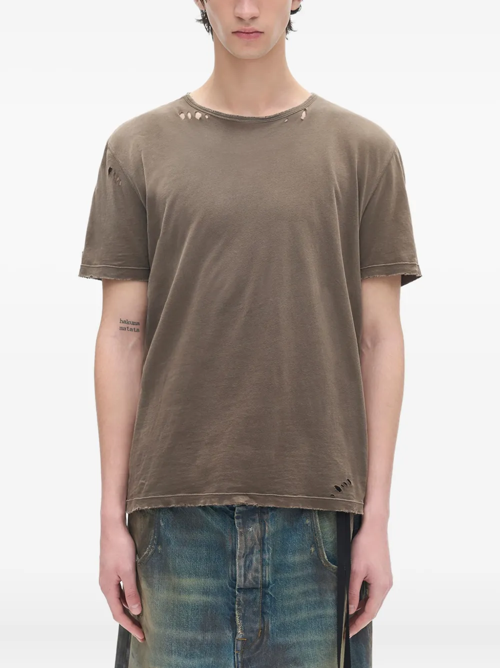 Ann Demeulemeester Baptist Distressed T-shirt In Brown