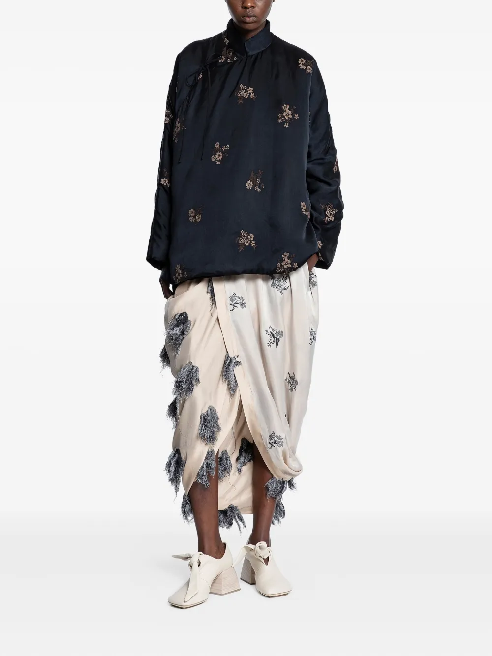 Uma Wang GINK fringed floral-print midi skirt | Asymmetric & Draped Skirts | Image 2