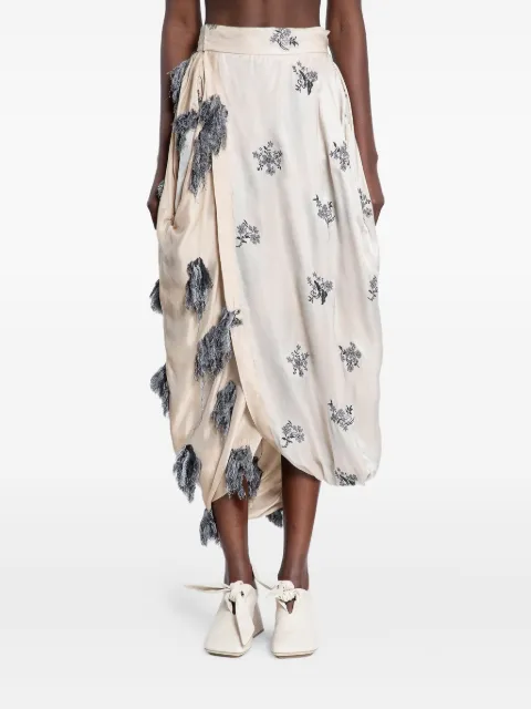 Uma Wang GINK fringed floral-print midi skirt