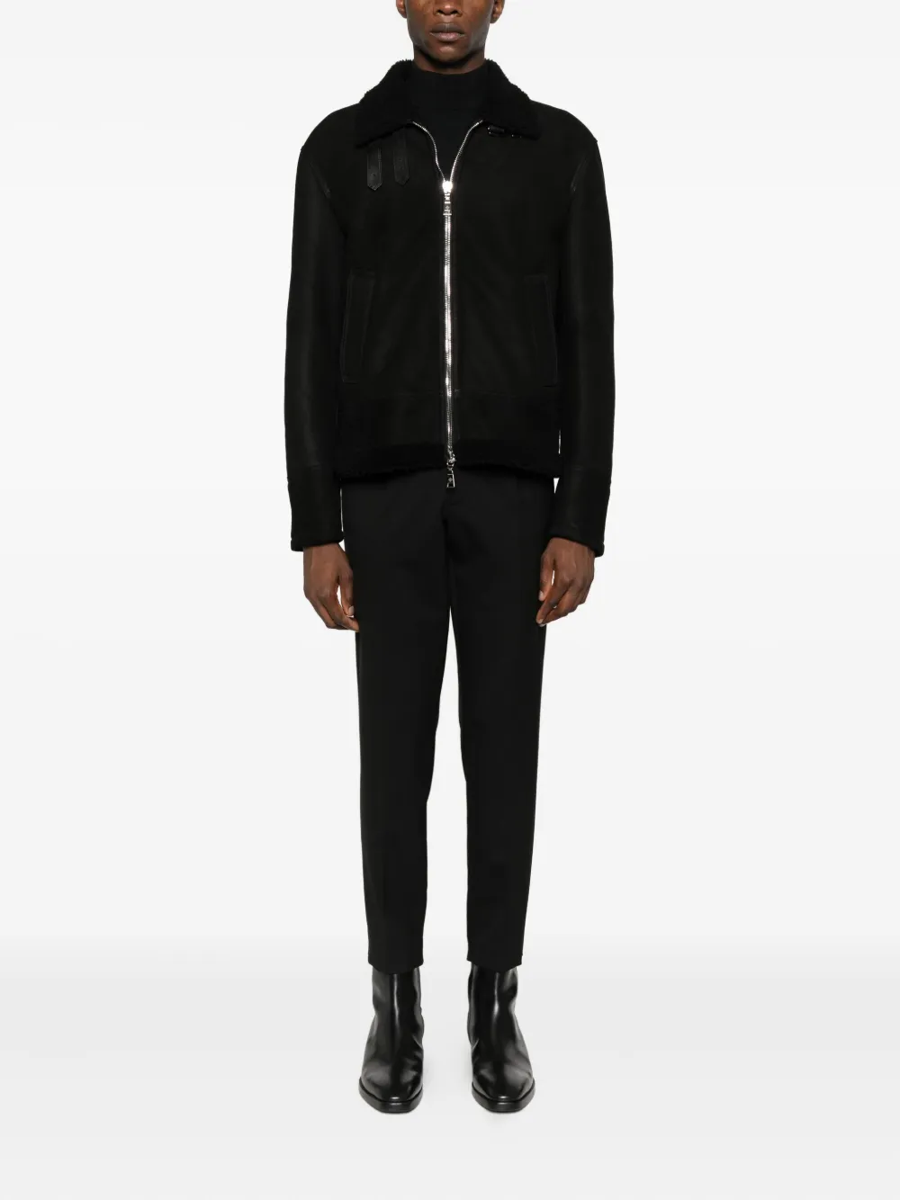 Tagliatore shearling-collar zip coat - Zwart