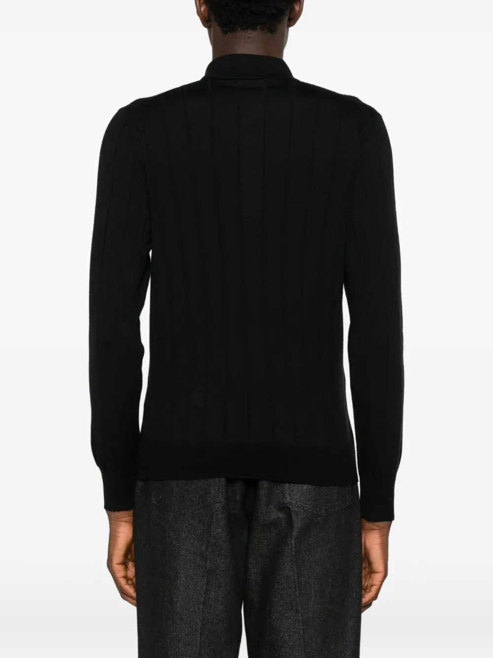 Tagliatore Geribbeld poloshirt met knopen Zwart