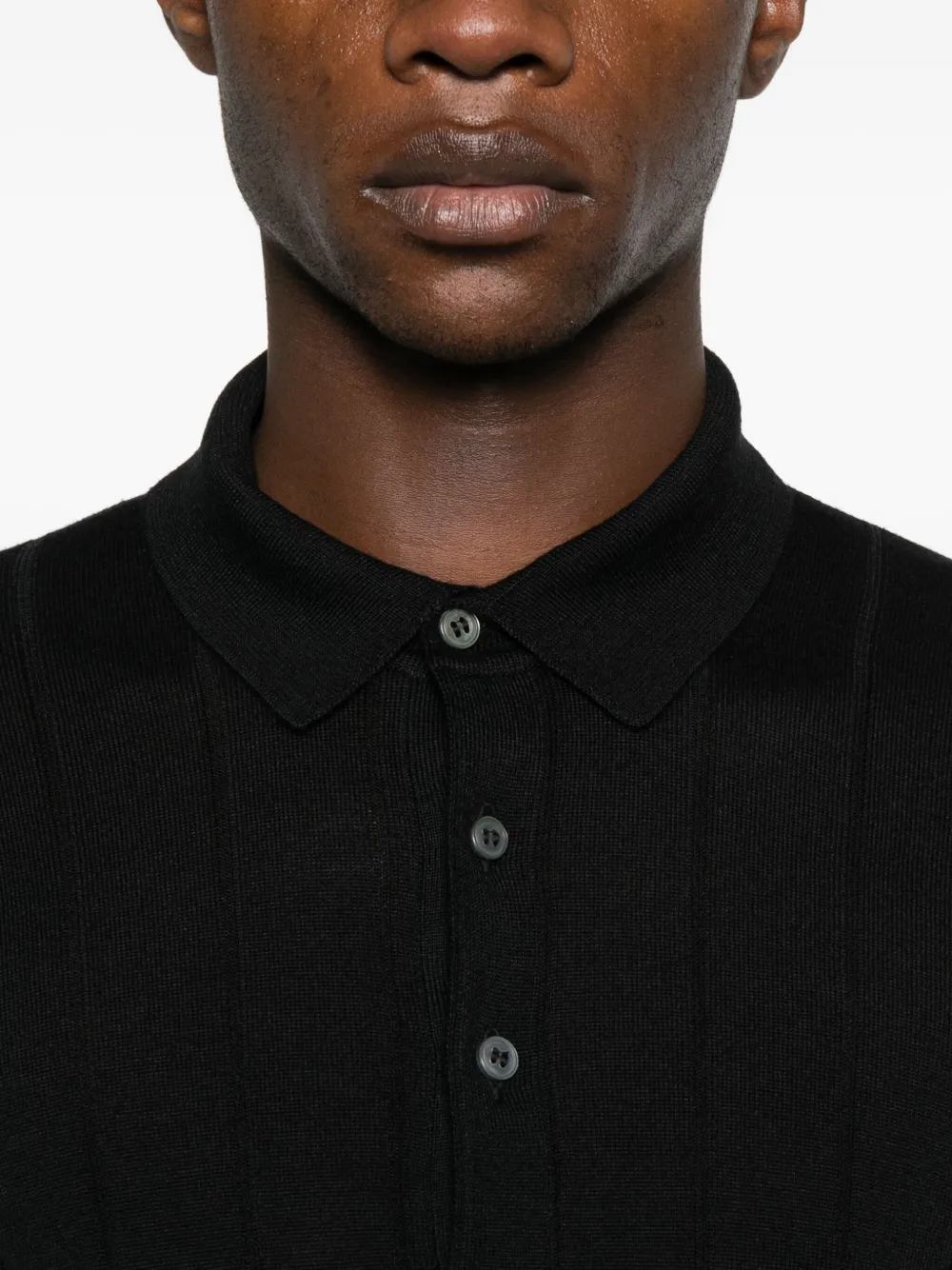 Tagliatore Geribbeld poloshirt met knopen Zwart