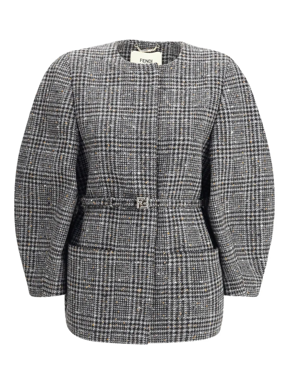 FENDI check belted jacket | Grey | Image 1