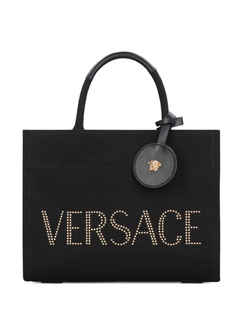 Versace studded logo canvas tote bag