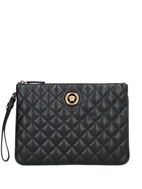 Versace quilted logo leather clutch bag