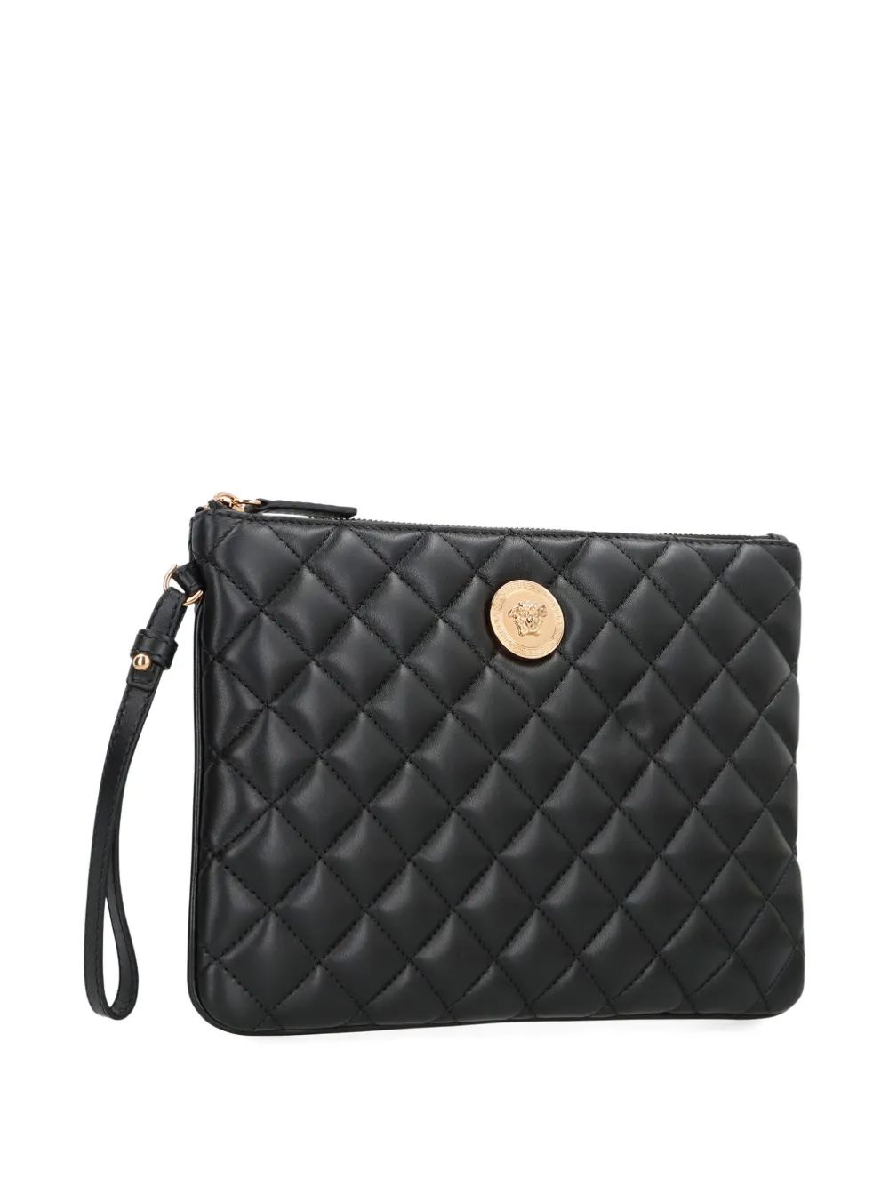 Versace Gewatteerde leren clutch met logo Zwart