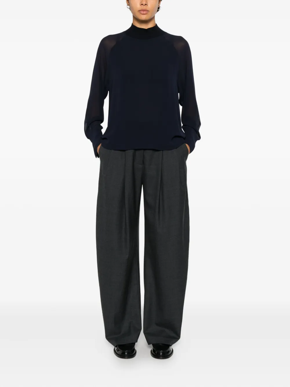 Peserico Geribbelde top met hoge hals - Blauw