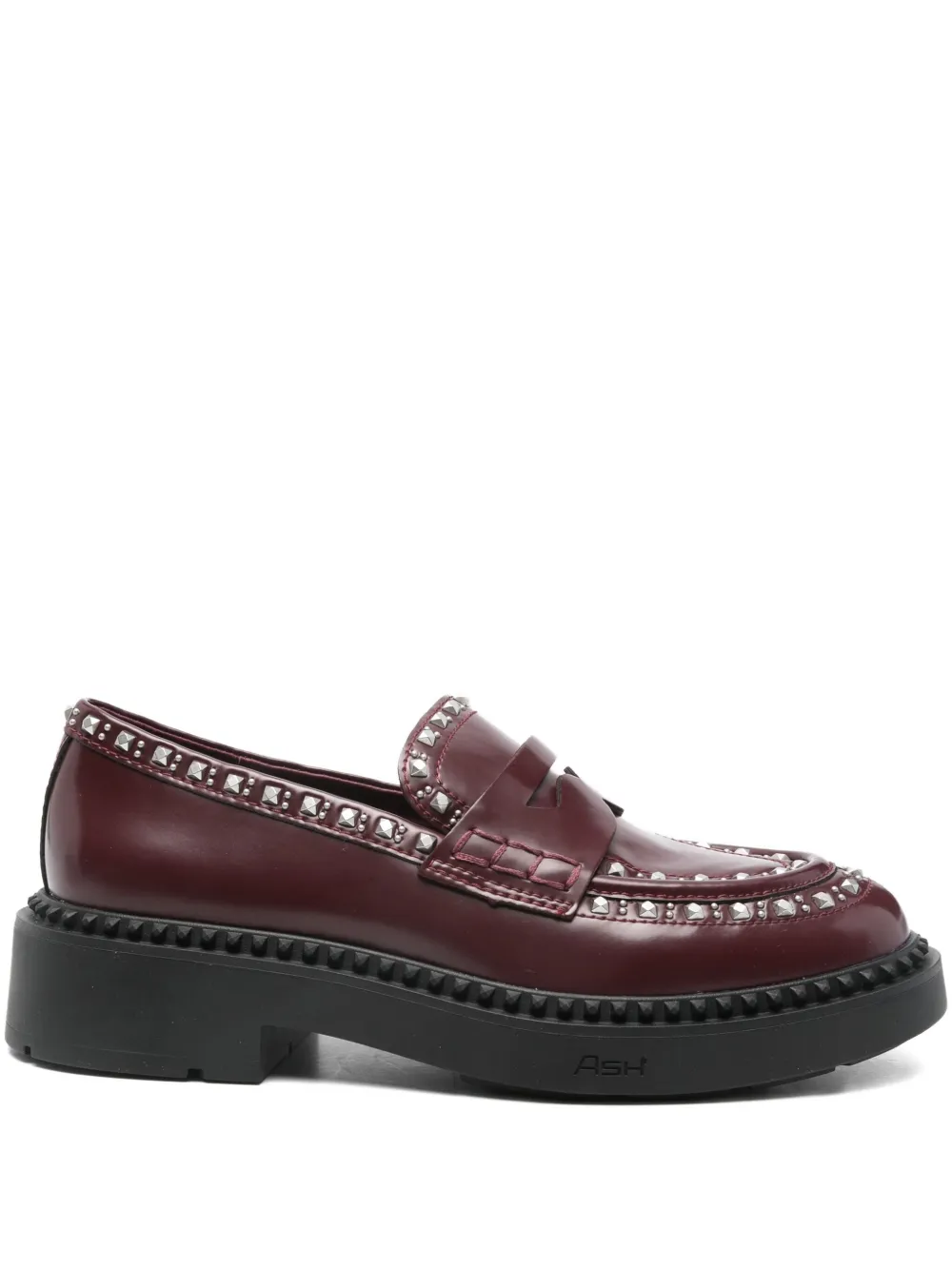 Ash Studded Leather Loafers In Red