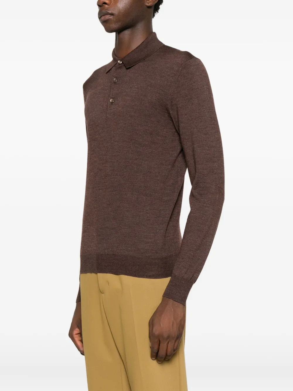 Tagliatore Poloshirt met knopen en lange mouwen BROWN