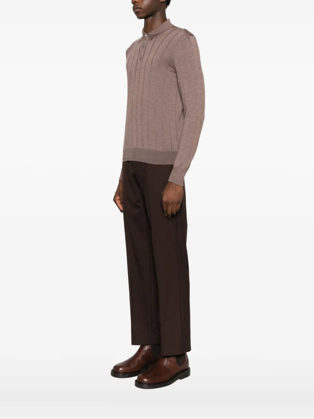 Tagliatore Geribbeld poloshirt met knopenbies Bruin