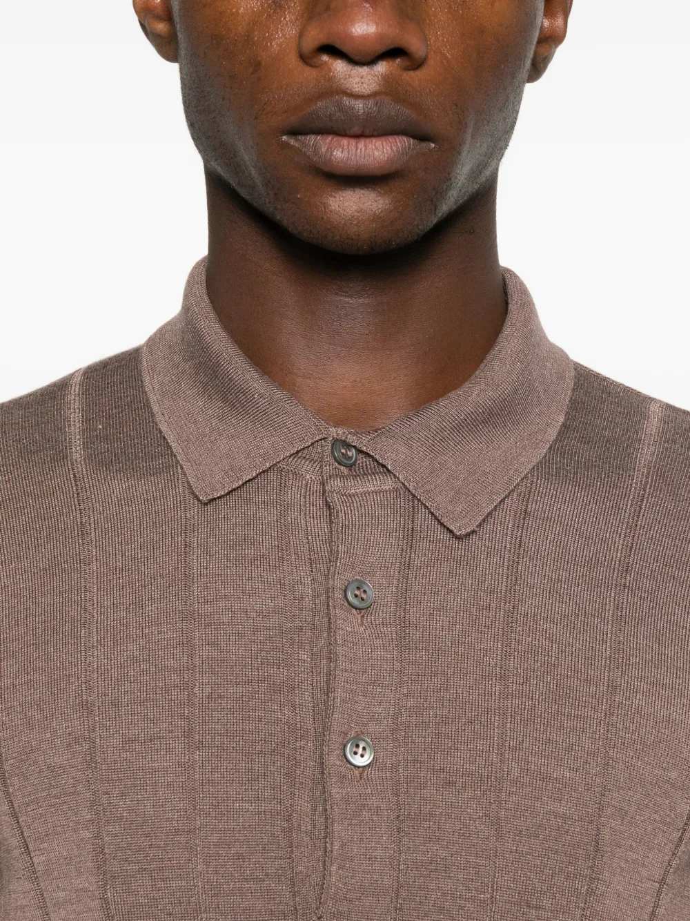 Tagliatore Geribbeld poloshirt met knopenbies Bruin