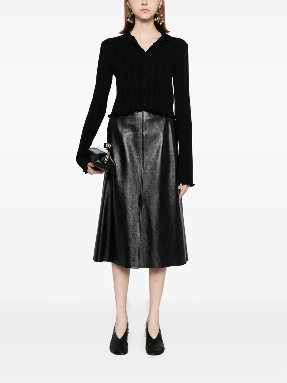 Jil Sander Frilled Cardigan In Black