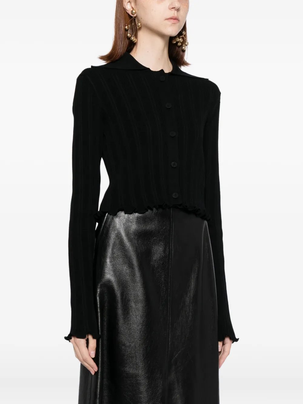 Jil Sander Frilled Cardigan In Black