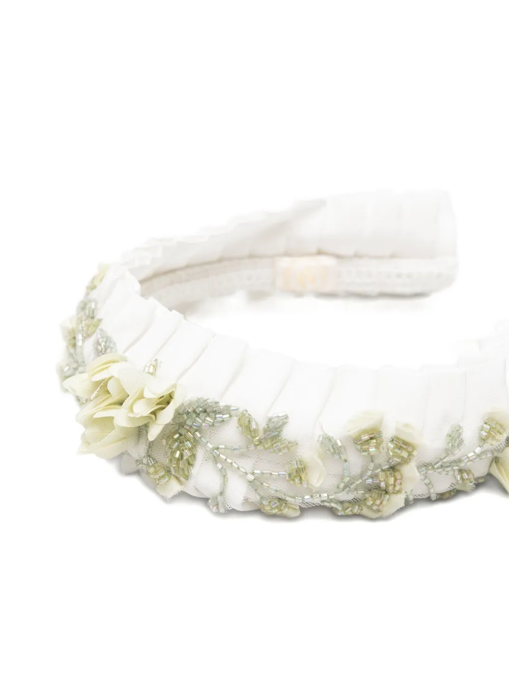 MAISON AVA Haarband verfraaid met plooien en bloemen Wit