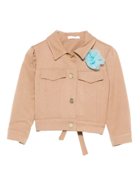 Miss Grant Kids flower-appliqué denim jacket