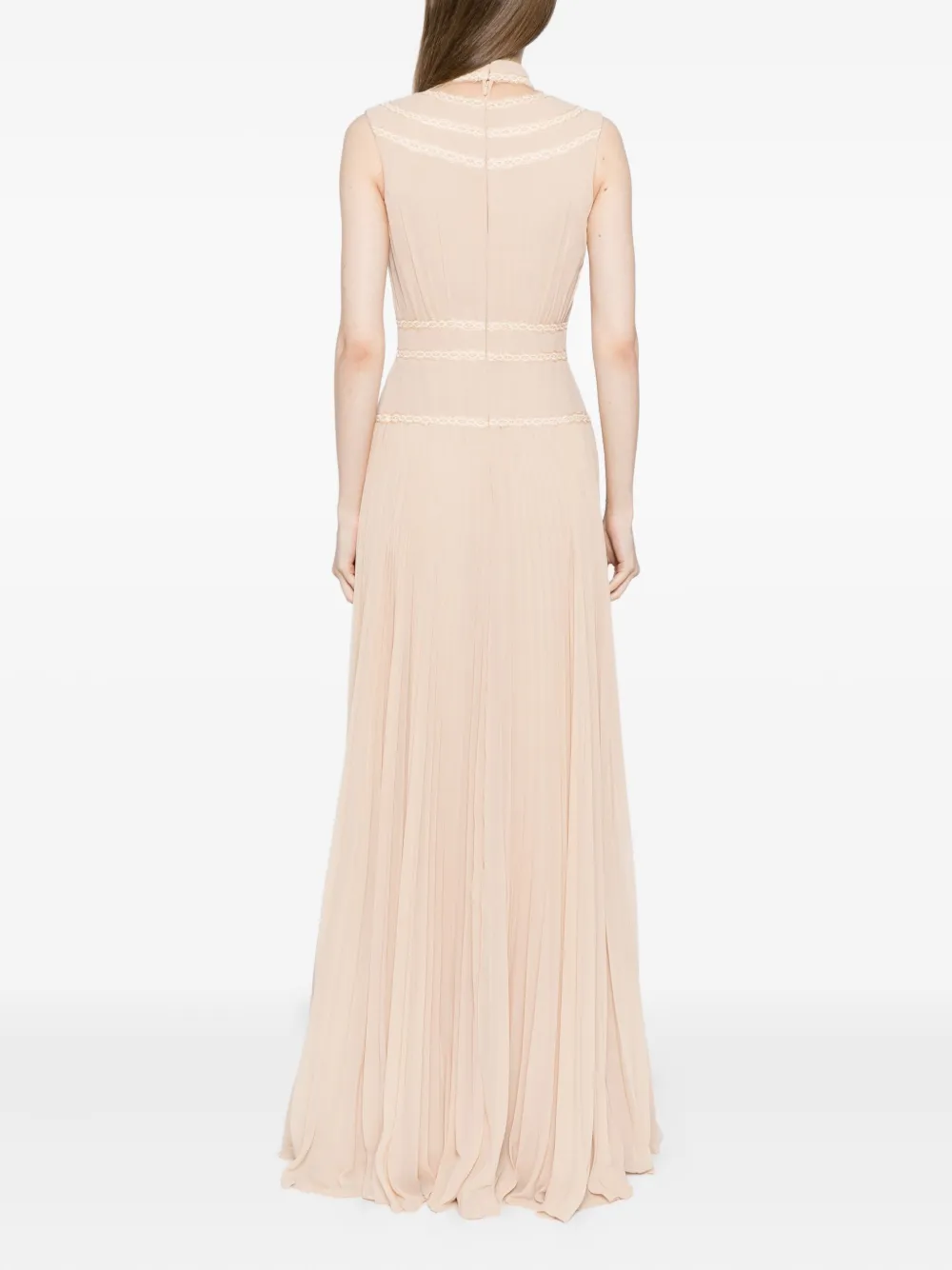 Saiid Kobeisy Georgette avondjurk met afwerking van kant Beige