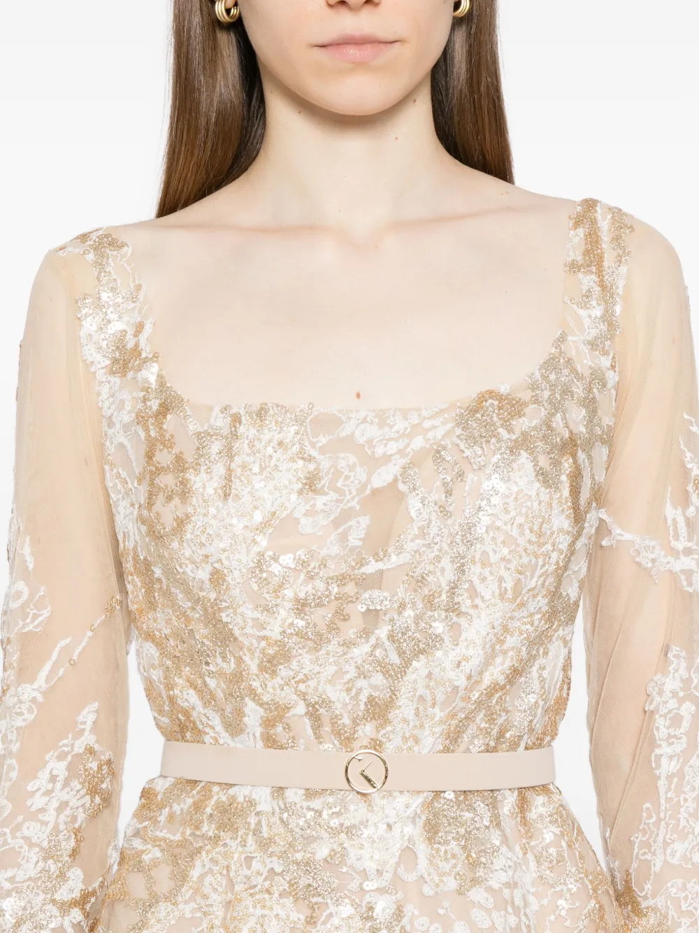 Saiid Kobeisy Jurk met borduurwerk Beige