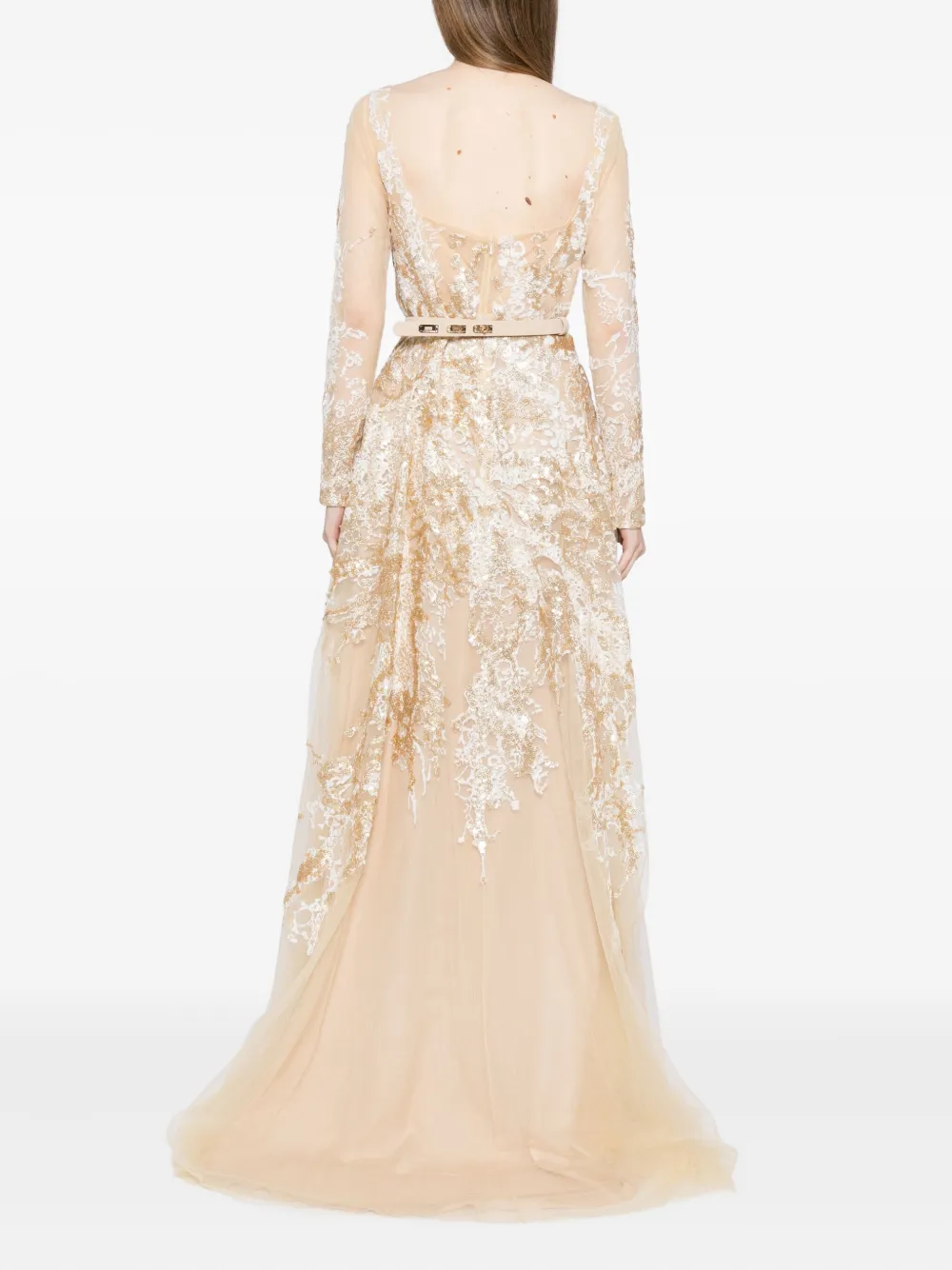 Saiid Kobeisy Jurk met borduurwerk Beige