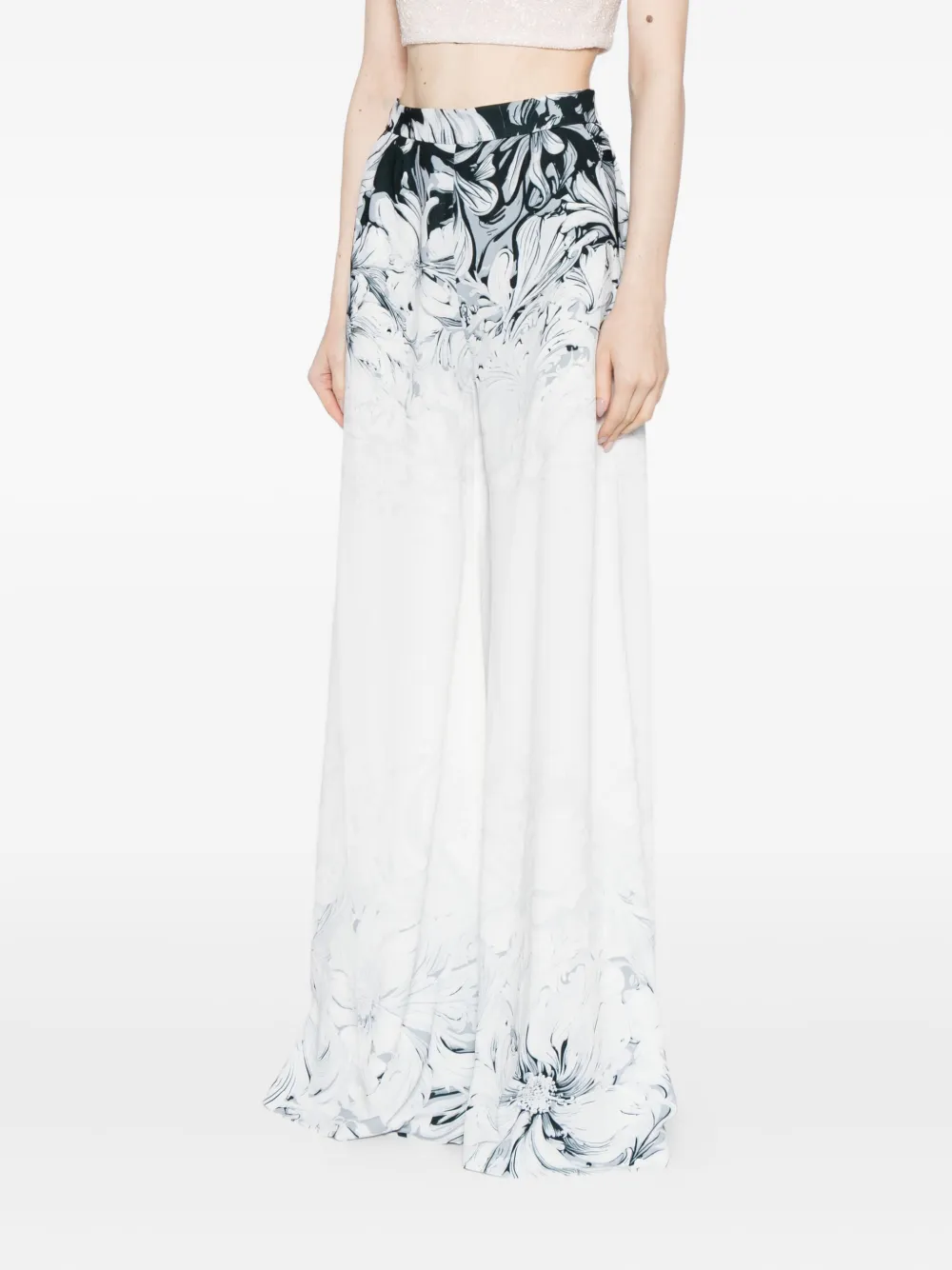 Saiid Kobeisy Printed Crepe Wide-leg Trousers In White