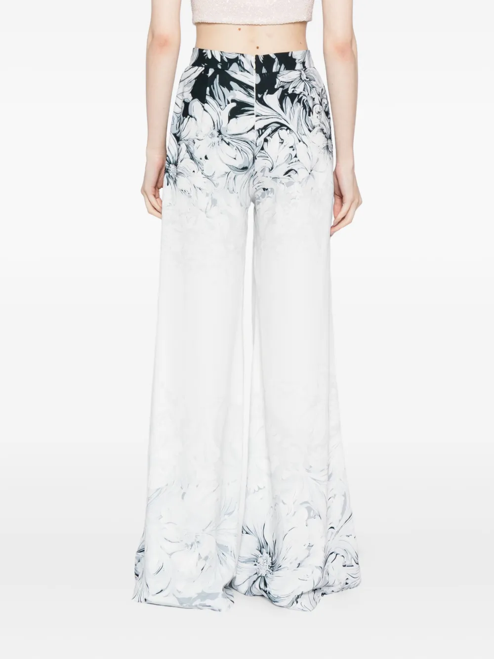Saiid Kobeisy Printed Crepe Wide-leg Trousers In White