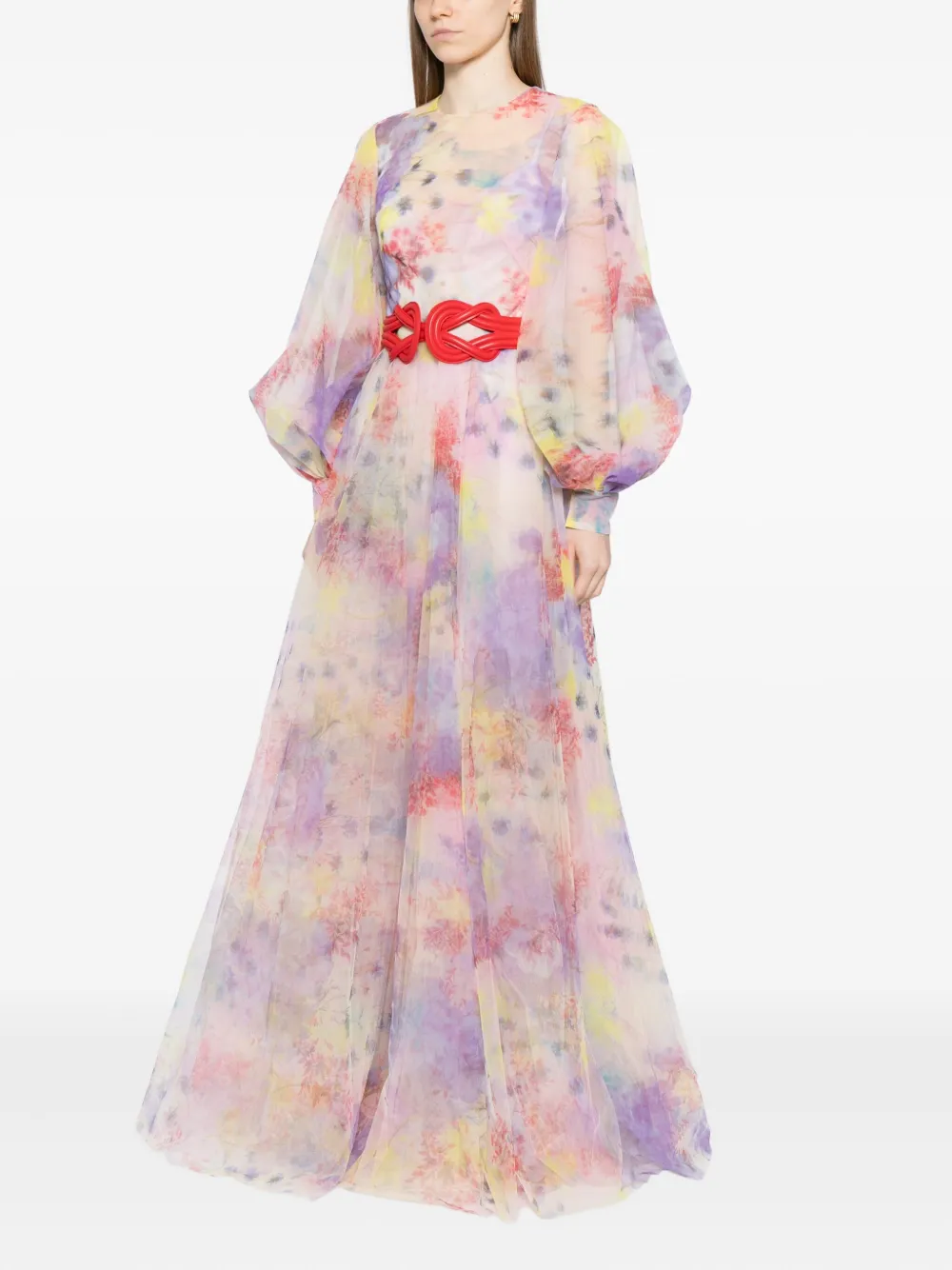 Saiid Kobeisy Floral-printed Tulle Gown In Purple