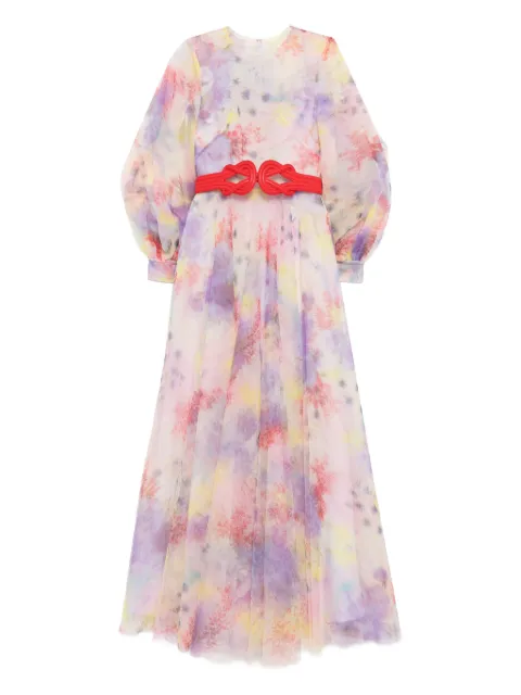 Saiid Kobeisy vestido largo de tul con estampado floral