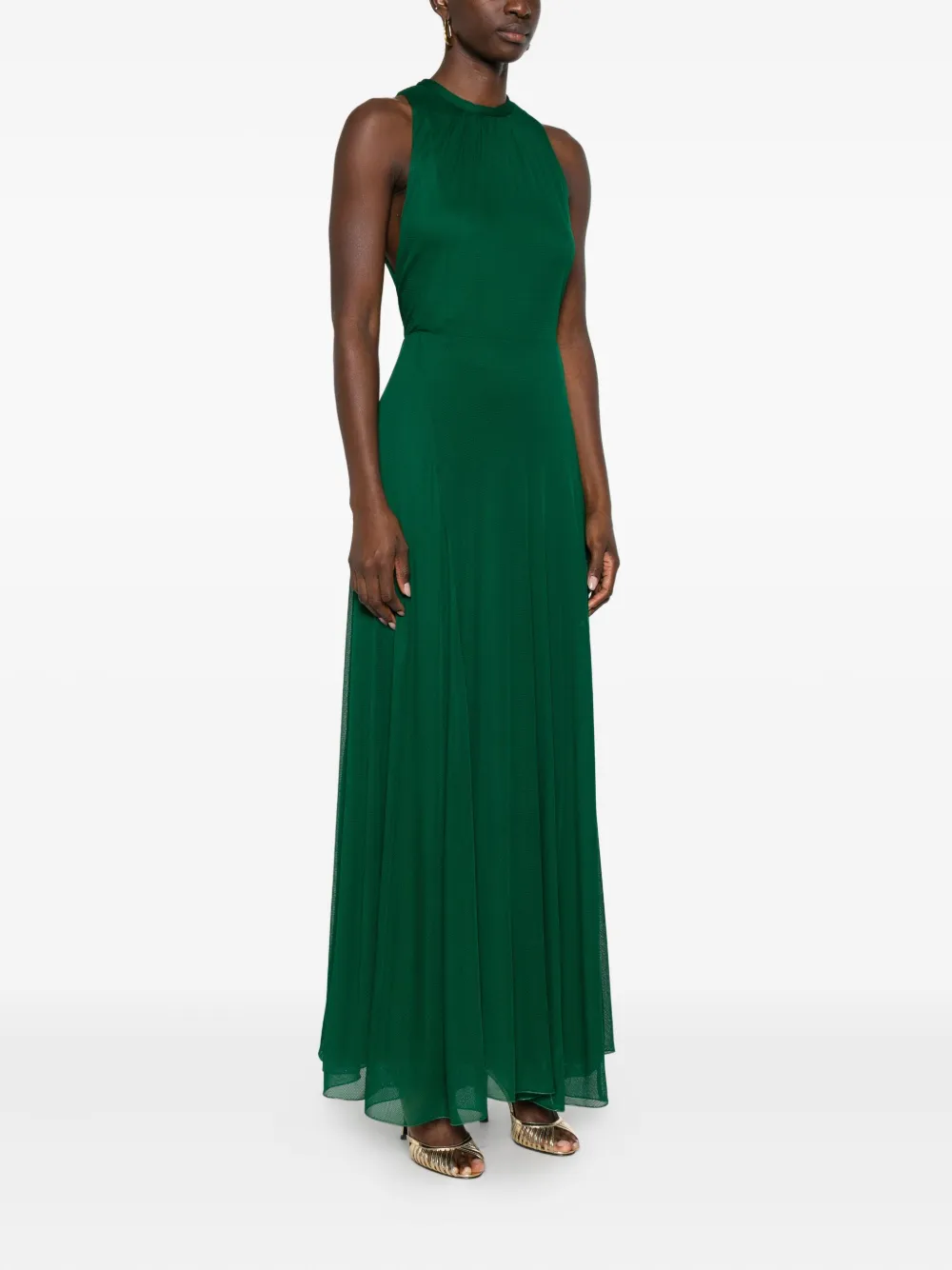 Max Mara Carnet Gathered-detail Maxi Dress In Green