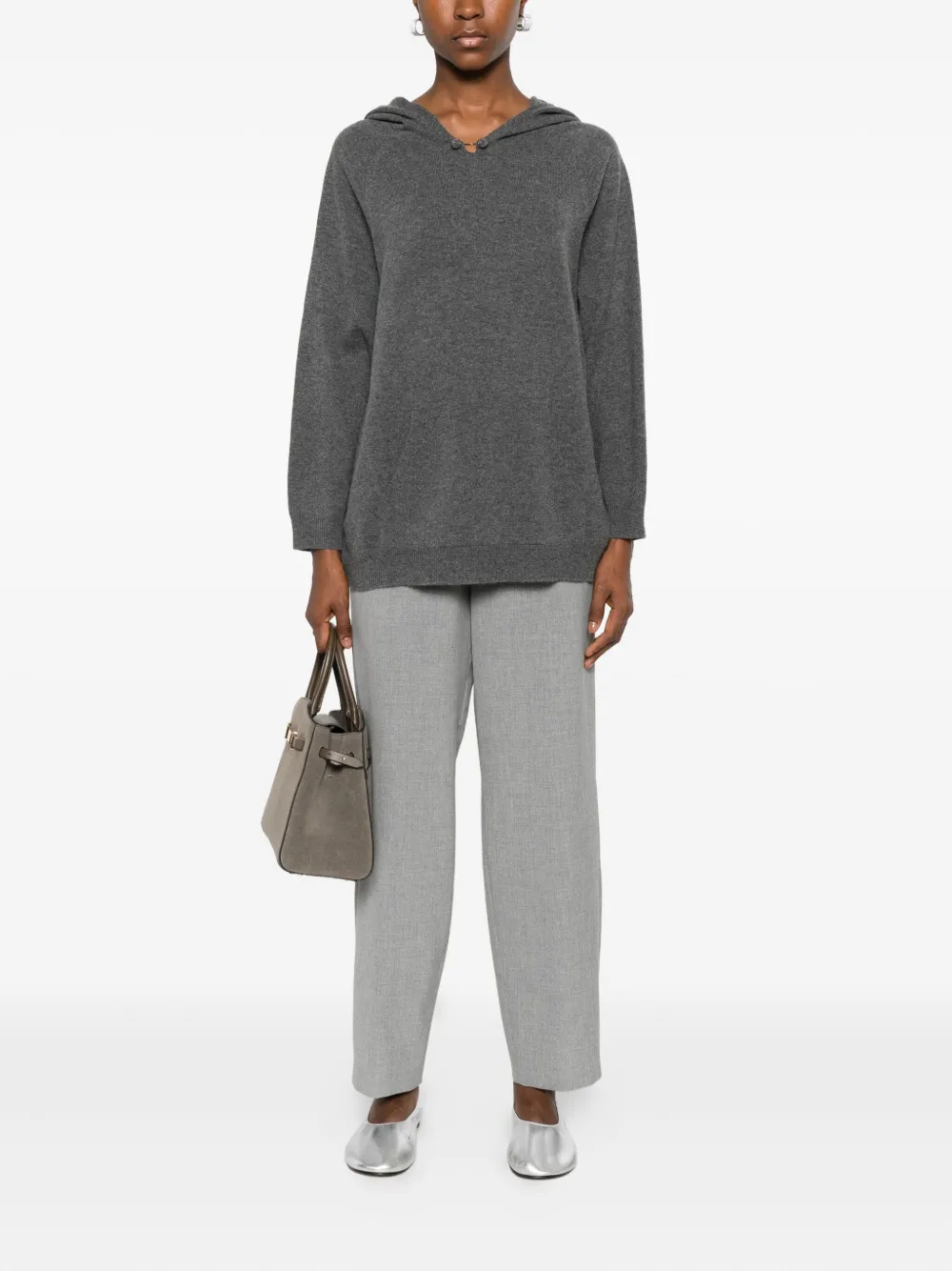 Fabiana Filippi Gebreide top met knoopdetail en capuchon Grijs
