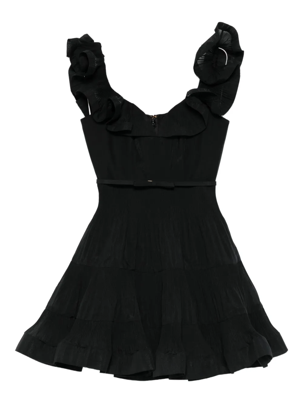 Zimmermann Pleated Frill Mini Dress In Black