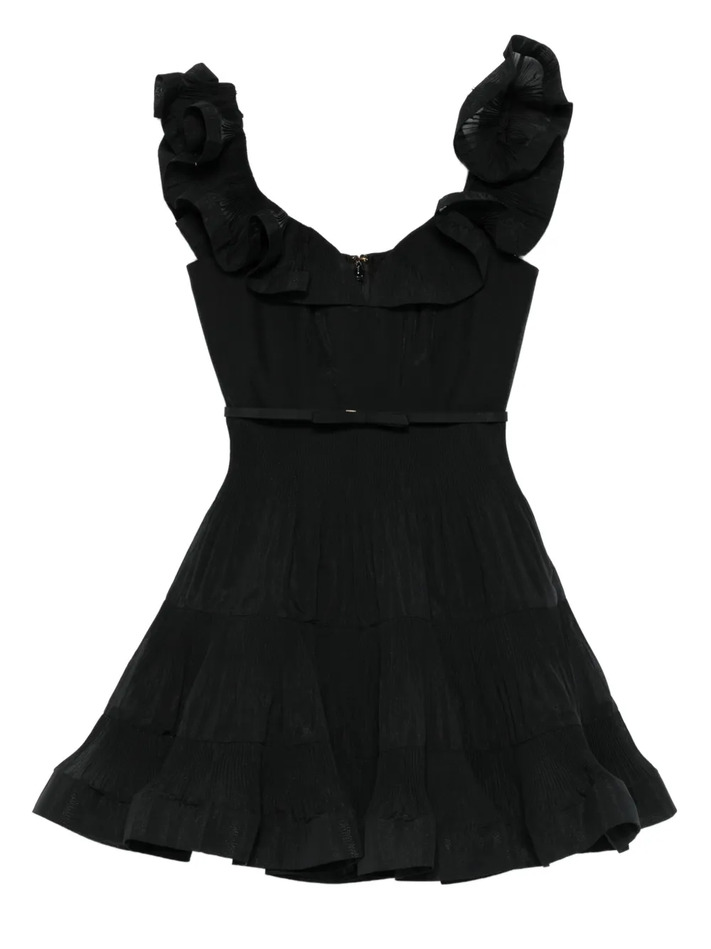 ZIMMERMANN pleated frill mini dress - Nero