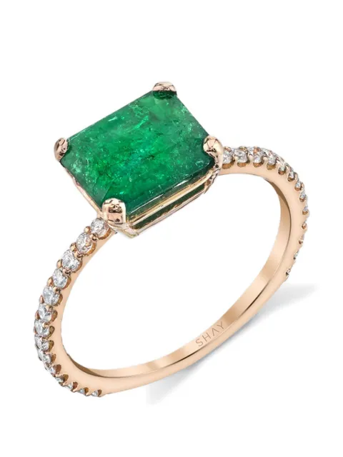 SHAY diamond and emerald solitaire ring