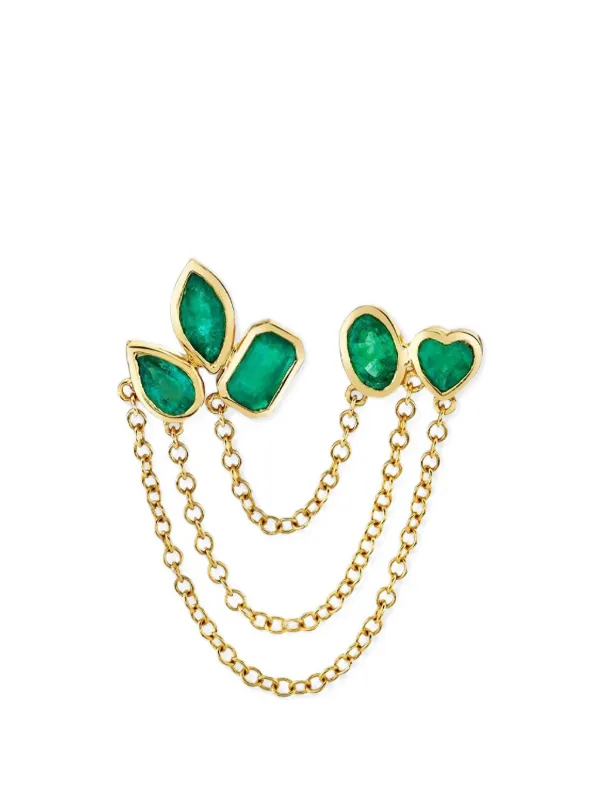 Shay Emerald Double-chain Stud Earrings in Gold