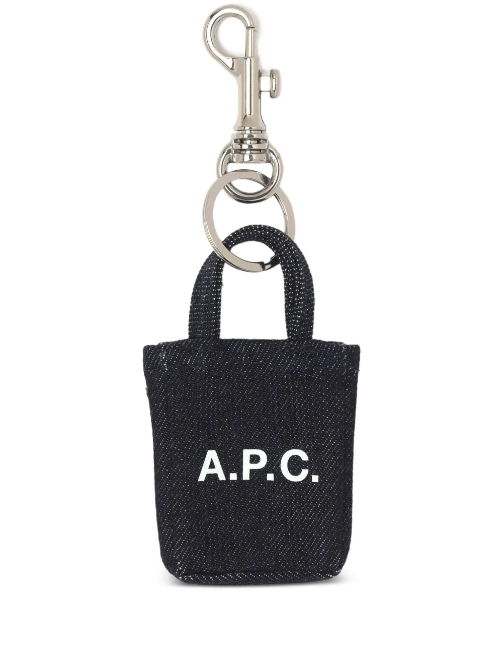 Apc Tote Lou Denim Keychain In Blue