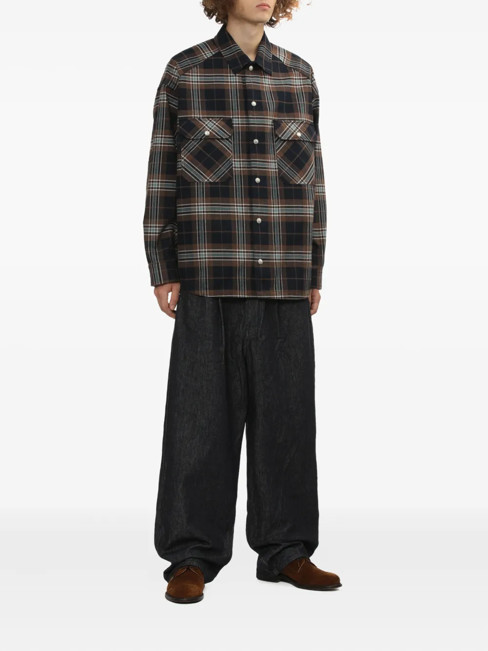 Comme des Garçons Homme Geruit overhemd met elleboogpatch - Zwart