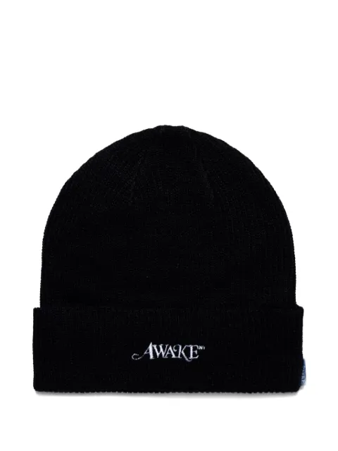 Awake NY embroidered ribbed beanie hat