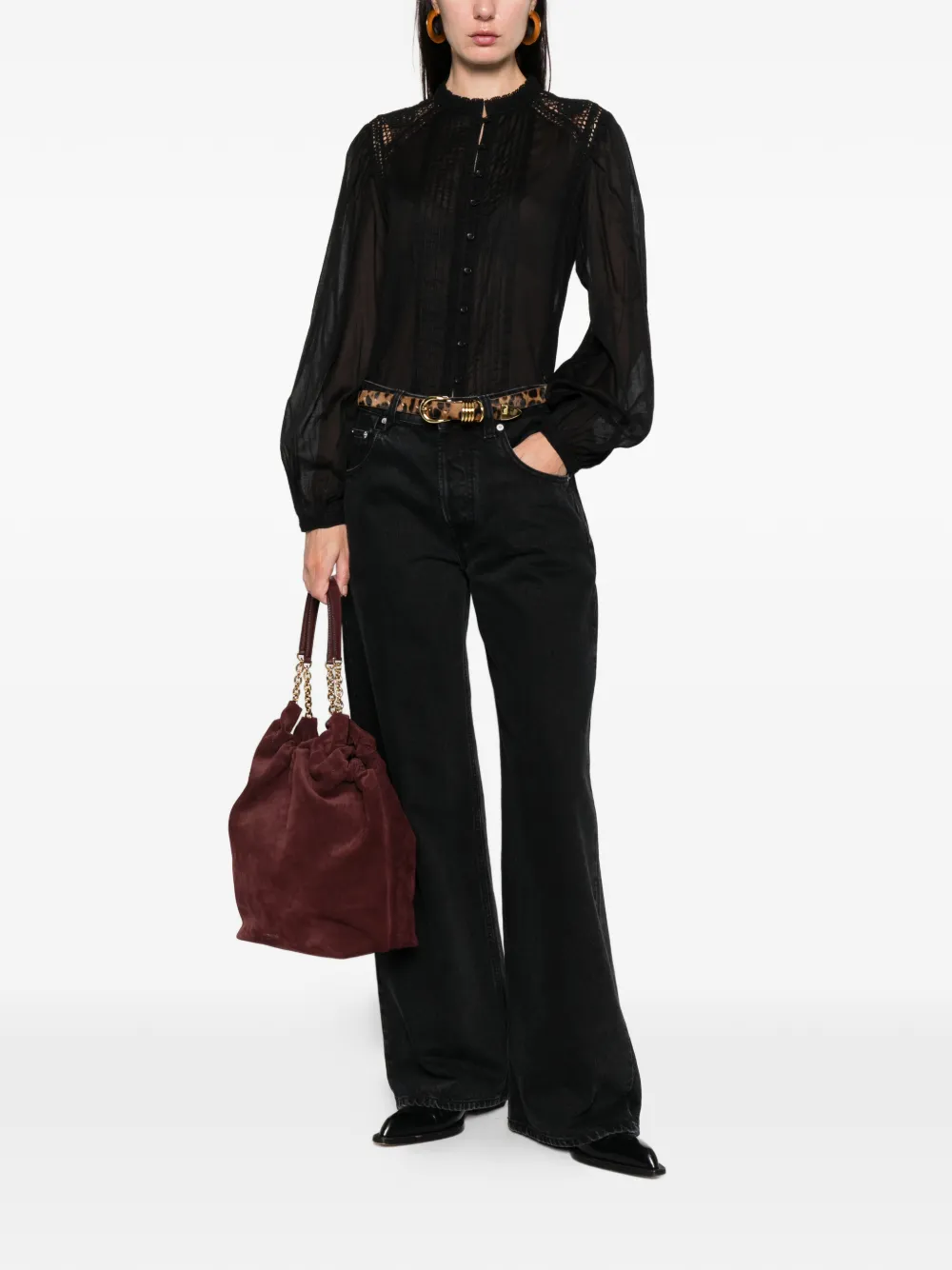 MARANT ÉTOILE Greicy top met kanten vlak - Zwart