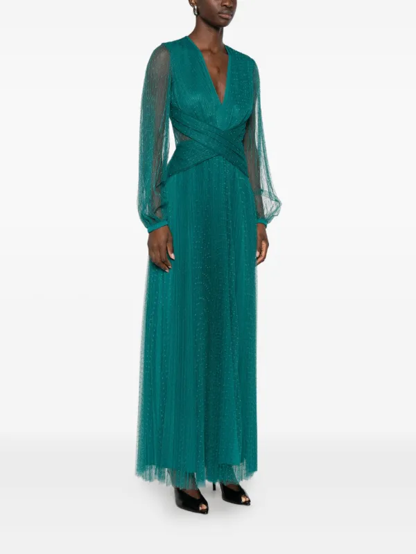 twinset green dress Fitted dress with organza sleeves Girl, Green