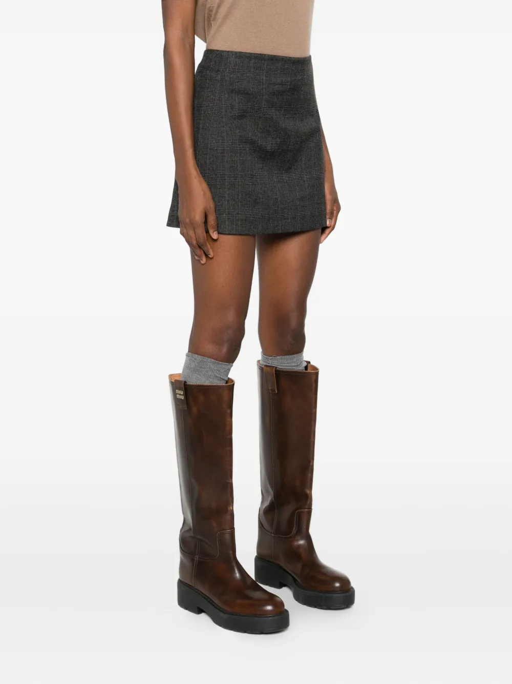 Cenere Checked Mini Skirt In Gray