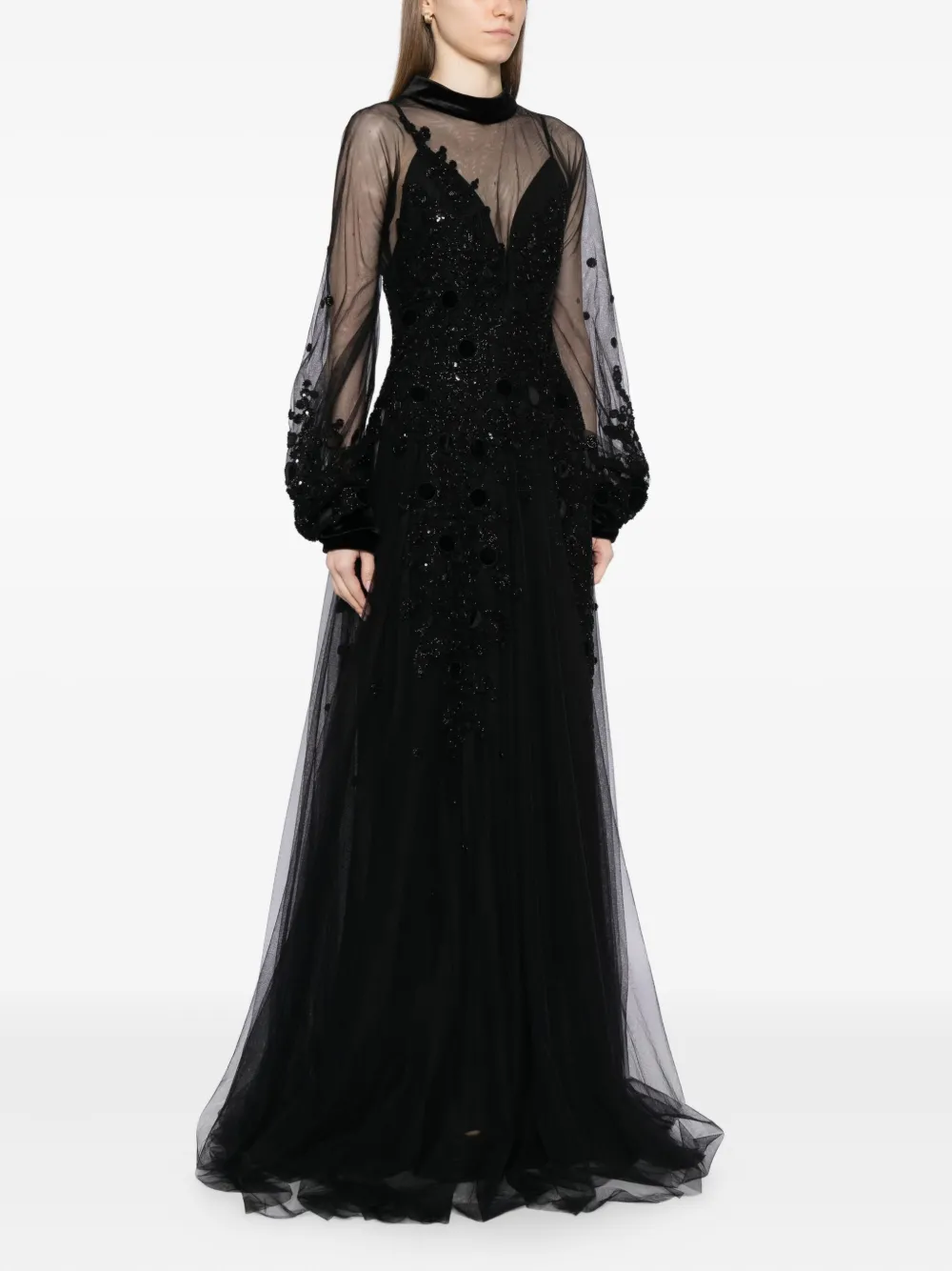 Saiid Kobeisy Embroidered Tulle Gown In Black