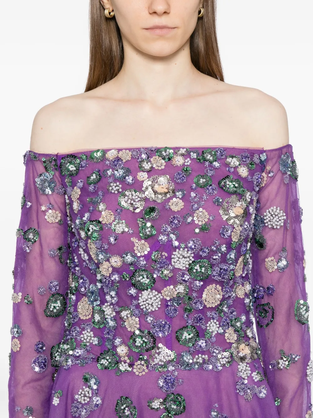 Saiid Kobeisy Beaded Tulle Gown In Purple
