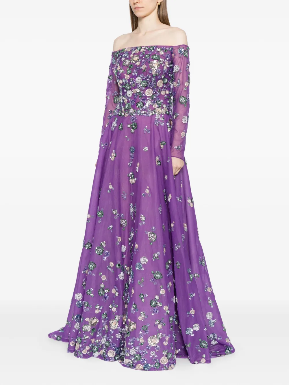 Saiid Kobeisy Beaded Tulle Gown In Purple