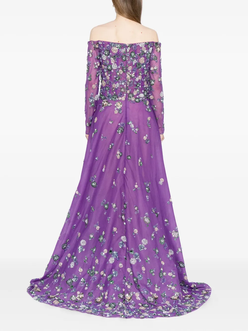 Saiid Kobeisy Beaded Tulle Gown In Purple