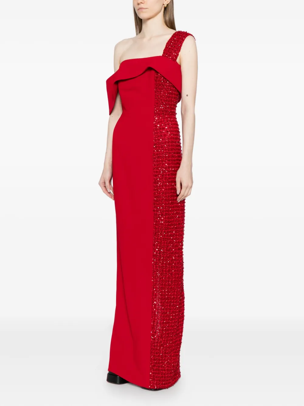 Saiid Kobeisy Beaded Crepe Gown In Red