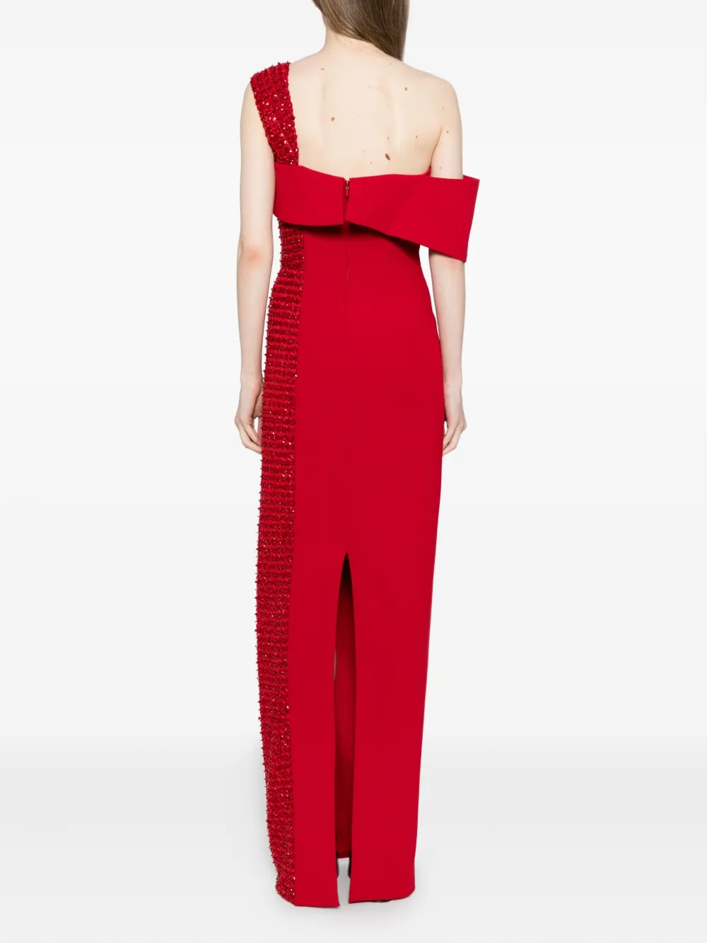 Saiid Kobeisy Beaded Crepe Gown In Red