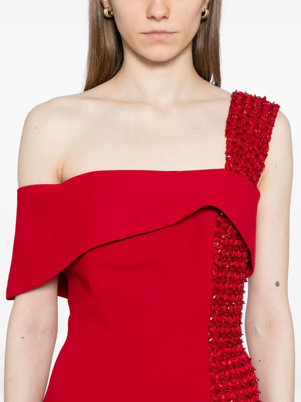 Saiid Kobeisy Beaded Crepe Gown In Red
