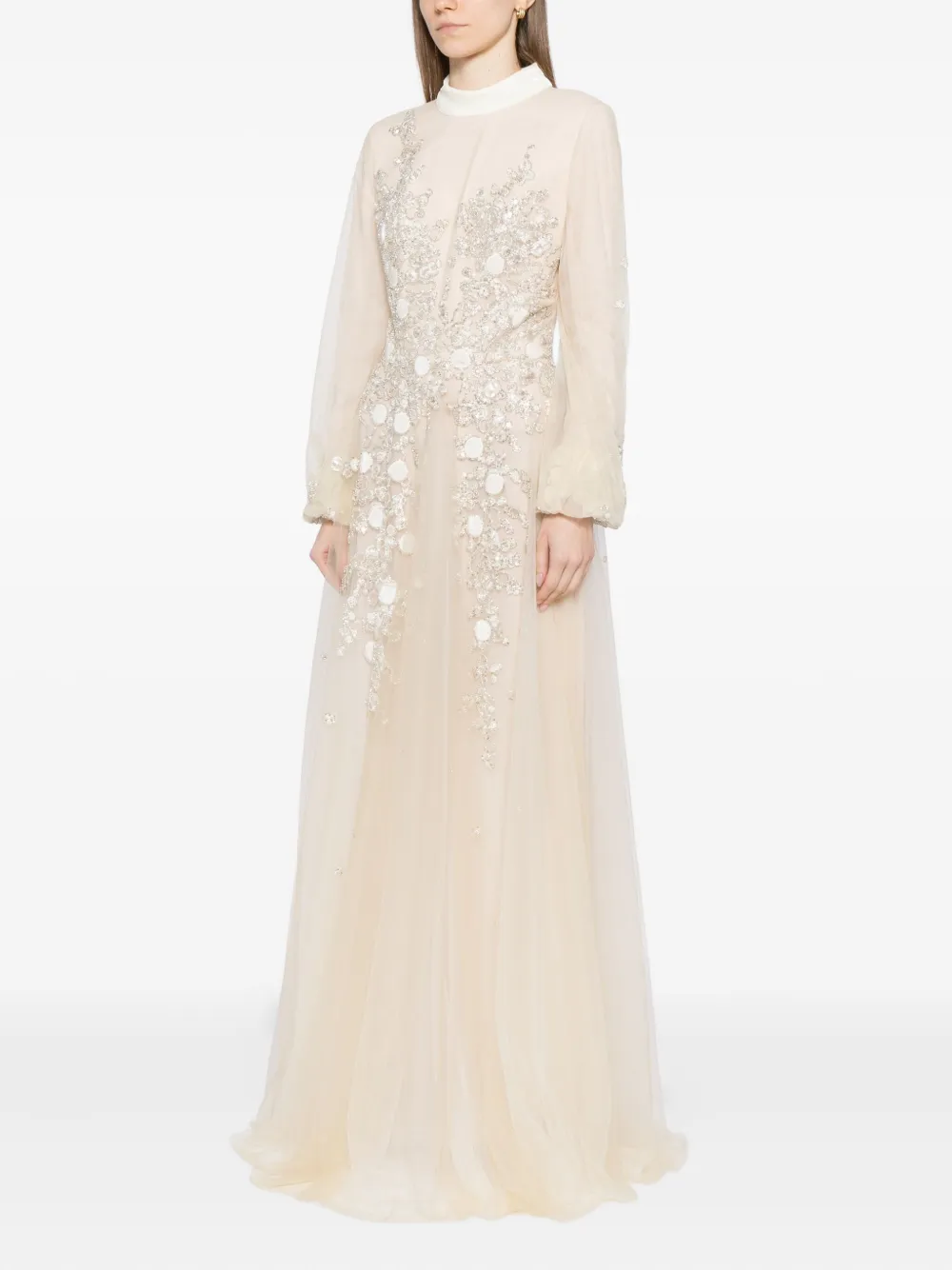 Saiid Kobeisy Embroidered Velvet Gown In Neutral